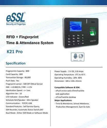 Essl Fingerprint Time Attendance Machine Model Name Number X990