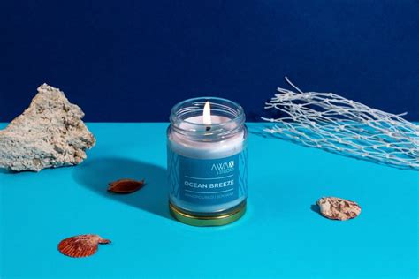 Aroma Sky Blue Premium Ocean Breeze Candle Packaging Type Glass