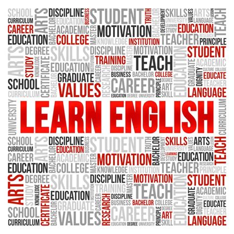 Learn English Word Cloud Collage Education Concept Background Stock