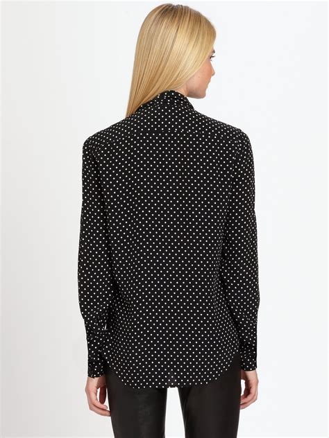 Lyst Ralph Lauren Black Label Silk Polka Dot Blouse In Black