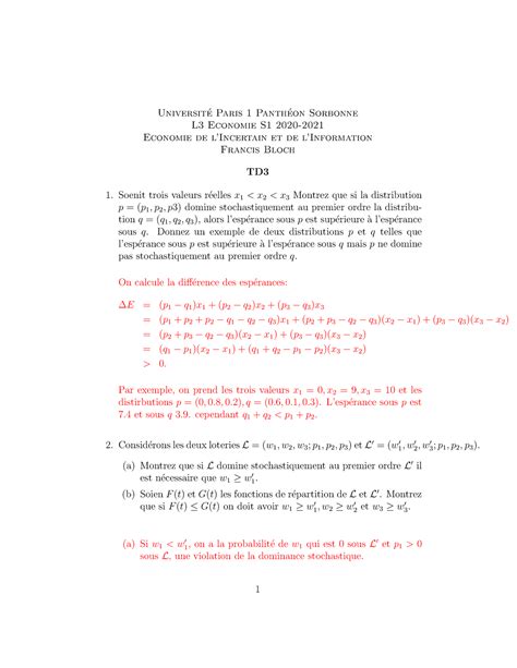 Td Histoire Des Faits Conomiques Universit E Paris Panth