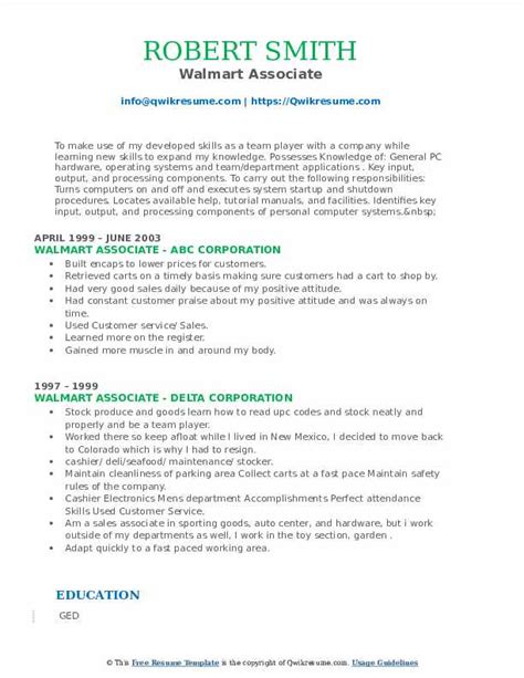 Walmart Associate Resume Samples Qwikresume