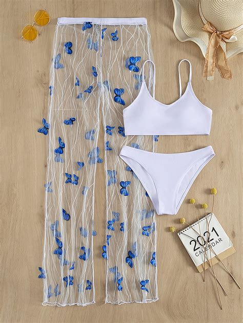 SHEIN Swim Vcay Conjunto De Bikini Con Apliques De Mariposa Sujetador