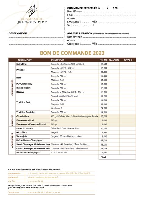 Nos Tarifs Bon De Commande Champagne Jean Guy VIOT