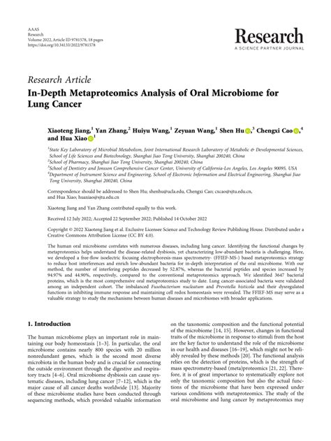 (PDF) In-Depth Metaproteomics Analysis of Oral Microbiome for Lung Cancer 