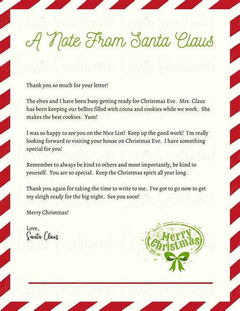 Free Editable Letter From Santa Template Cassie Smallwood Santa