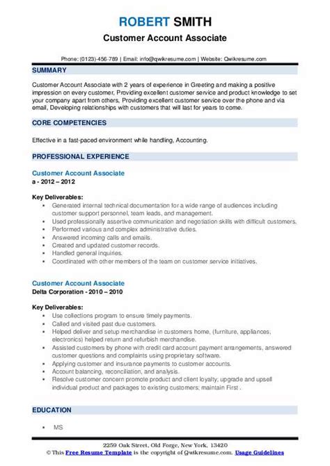 Customer Account Associate Resume Samples Qwikresume