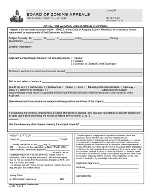 Fillable Online Gov Allconet Appeal For Variance Under Zoning Ordinance