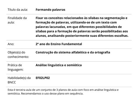 Plano de aula 2º ano Formando palavras