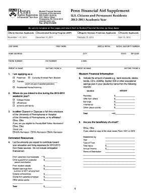 Penn Financial Aid Supplement 2012 2025 Form Fill Out And Sign