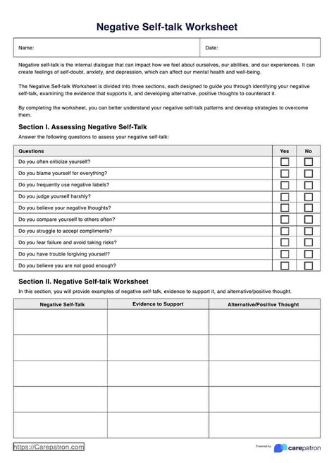 Positive Self Talk Worksheets And Example Free Pdf Download