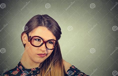 Confused Skeptical Woman In Glasses Thinking Looking Perplexed Stock