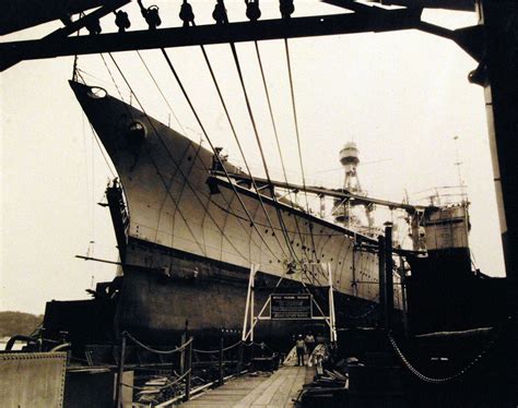 USS Augusta (CA 31), bow view while in the Dewey Drydock at Olongapo ...