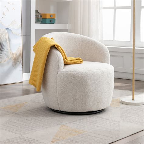 Swivel Barrel Chair Modern Teddy Fabric Upholstered Accent Club