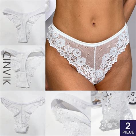 Cinvik Pcs Lace Panties For Women White Thongs Panty Transparent