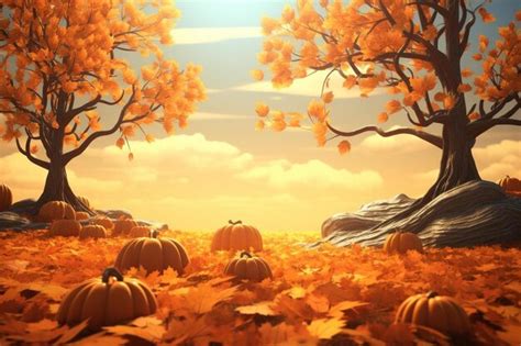 Premium Photo | A wallpaper for a fall scene called pumpkins.