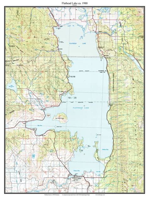 Flathead Lake 1980 - Custom USGS Old Topo Map - Montana | Topographic ...