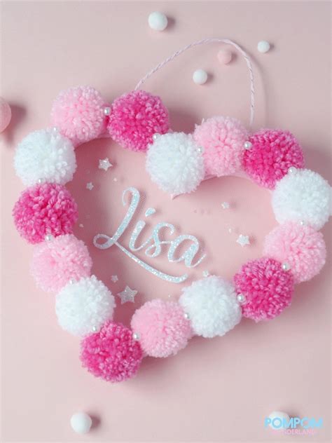 Pompom Heart Wall Hanging Nursery Name Sign For Girl Etsy