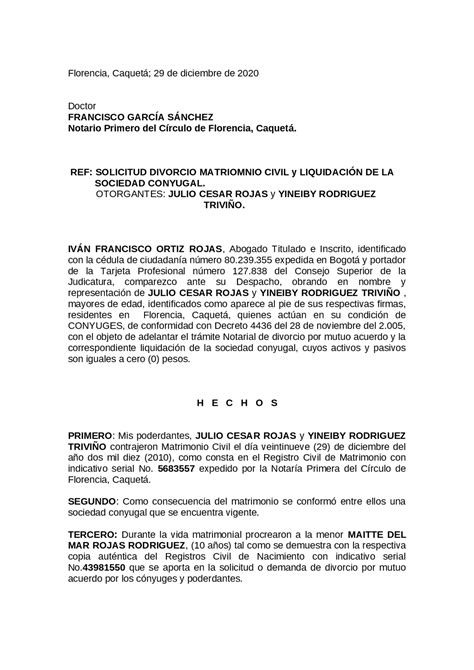 Solicitud De Divorcio De Mutuo Acuerdo Ante Notaria Ejercicios De