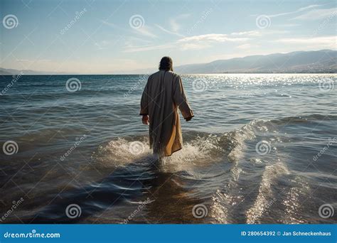 Christ Walking On Water Jesus Walked On Water Sea Of Galilee Stock