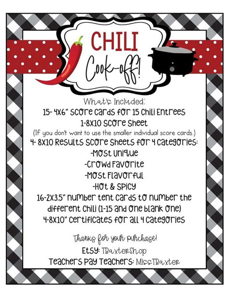 Chili Contest With 4 Categories Chili Cook Off Contest Chili Contest Printables Digital