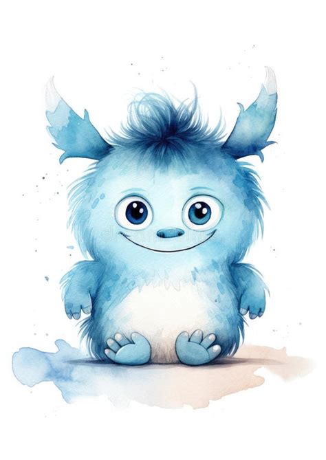 Cute Baby Monster Watercolor Illustration, White Background. Stock ...