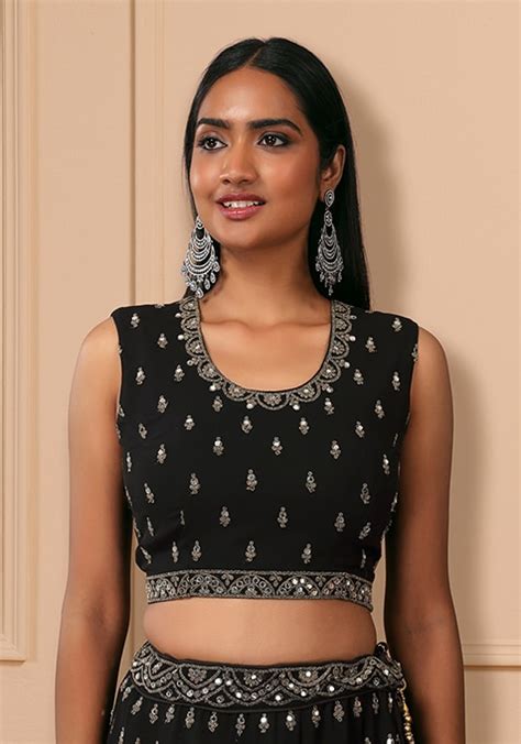 Buy Women Black Mirror And Dori Embroidered Lehenga Set With Blouse And