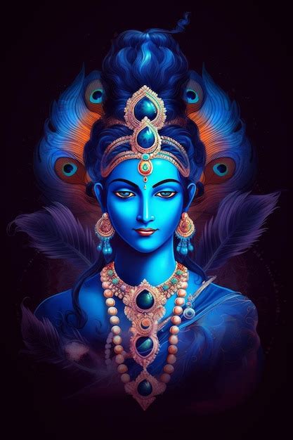 Dios Krishna Imagen De Efecto Azul Sobre Fondo Negro Ia Generativa