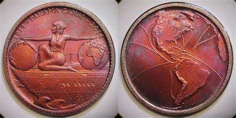 1914 2014 Panama Canal Centennial Medal Copper Satin Color Toned