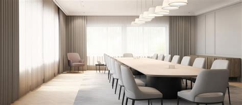 Premium AI Image | A conference room with a large table and chairs.