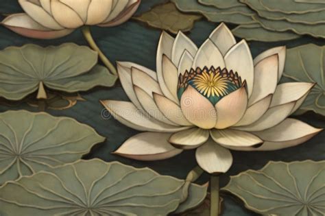 Lotus Flower in Japanese Artwork Stock Illustration - Illustration of ...