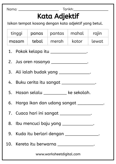 Kata Adjektif Worksheet Digital Riset