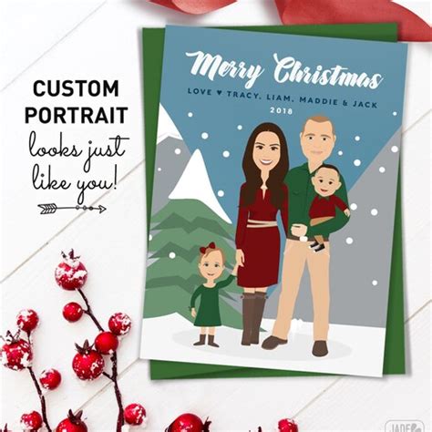 Christmas Cards Custom Cartoon Family Portrait Gift Holiday - Etsy