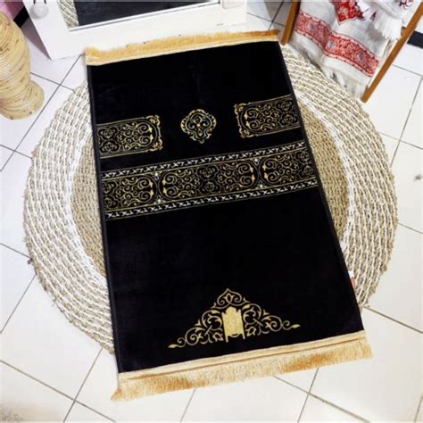 Jual Sajadah Tebal Kiswah Hitam Exclusive Sajadah Kiswah Rumbay Gold