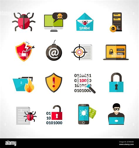 Cyber Virus Hacking Protection And Security Icons Set Isolated Vector