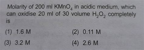 In Acidic Medium Ml Of M Kmno Solution Oxidizes Ml Of H O