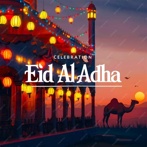 Premium Photo | Eid al Adha celebration with a decorated mosque illuminated lanterns