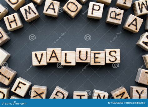 Word Values Composed Of Wooden Cubes With Letters Stock Photo Image