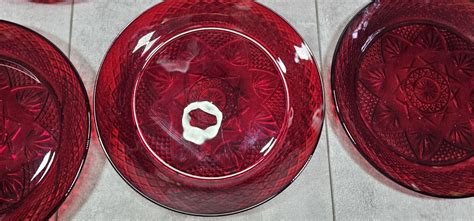 Cristal D Arques Durand Ruby Red Pressed Glass Dinner Plates And