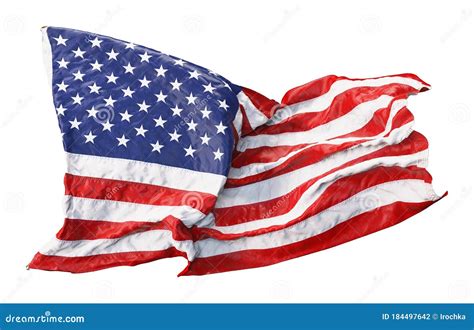 American Flag Waving In The Wind Isolated On White Background 3d Stock