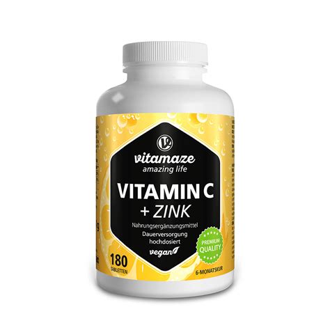 VITAMIN C 1000 mg hochdosiert Zink vegan Tabletten 180 Stück online