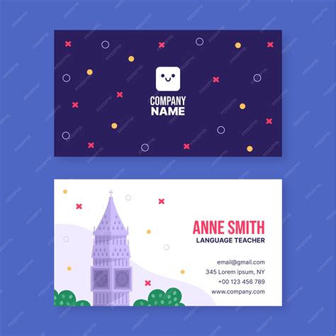 premium vector flat design english lessons horizontal business card