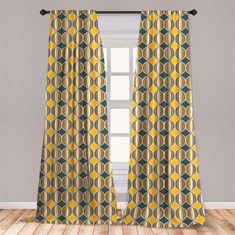 Geometric Curtains 2 Panels Set Ornate Curved Stripes In Circles