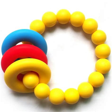 2pcslot Natural Baby Toy Silicone Teething Ring Toy In Rainbow