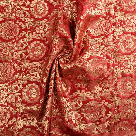 Buy Maroon And Golden Floral Brocade Banarasi Fabric