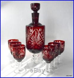 Vintage Ruby Red Cut To Clear Bohemian Czech Crystal Decanter 6