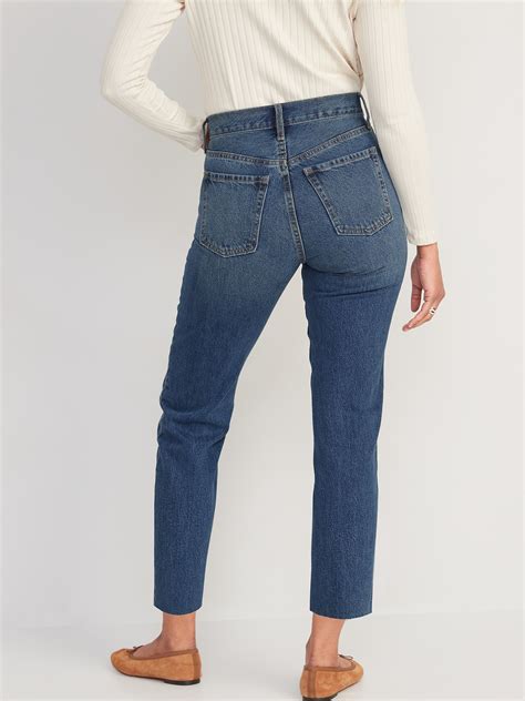 Extra High Waisted Button Fly Sky Hi Straight Cut Off Non Stretch Jeans