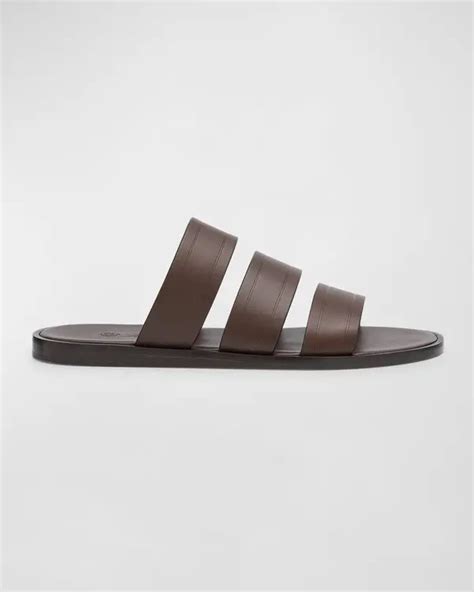 Loro Piana Naha Seawalk Leather Slide Sandals Brown Editorialist