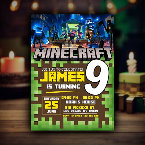 Editable Minecraft Birthday Invitation, Birthday Invite Template, Canva