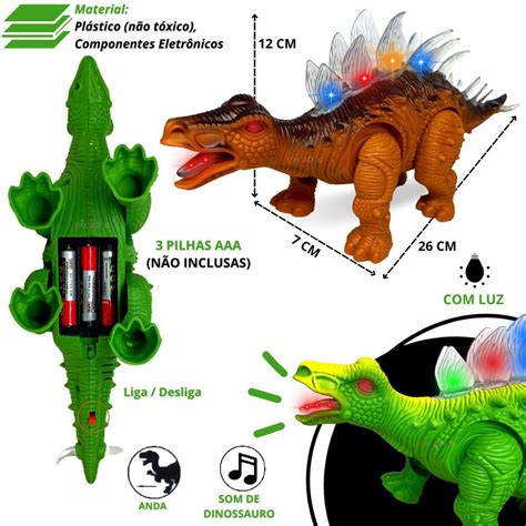 Dinossauro De Brinquedo Estegossauro Anda Emite Som Luz Led F114